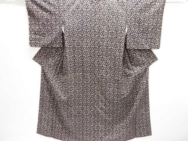 JAPANESE KIMONO / ANTIQUE KIMONO / SILK / JODAI TSUMUGI / ABSTRACT KIKKO WITH FLOWER